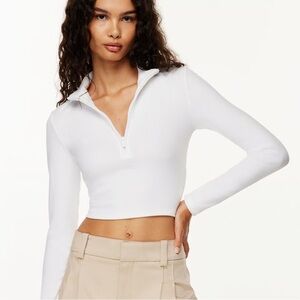 Aritzia - Sunday Best White 1/2 Zip Long Sleeve Top